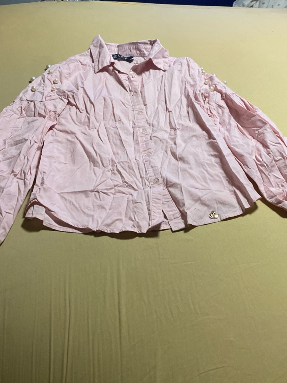 Milly Light Pink Pearl-Embellished Button-Front Blouse